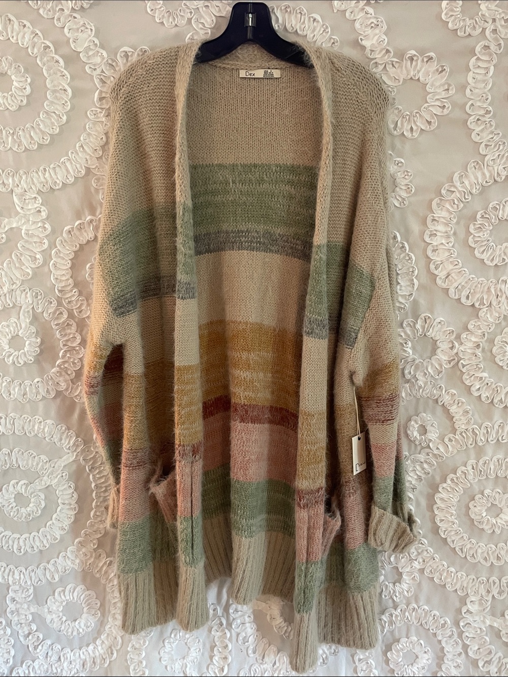 Dex Plus Eyelash color block Open-Front Cardigan with Multicolor Stripes Soft!